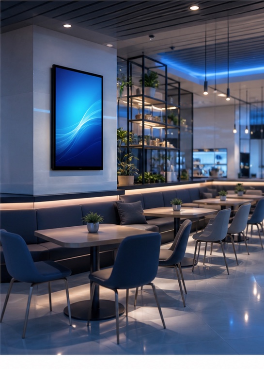 Digital screen integrated into a dining environment