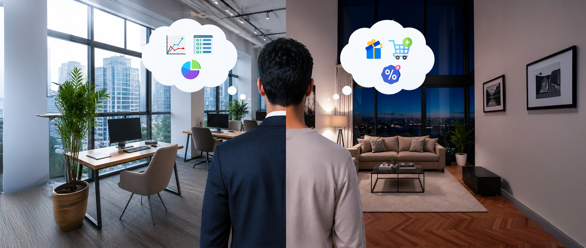 A consumer moving between work and home contexts